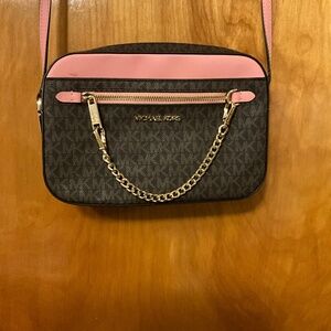 Michael Kors Brown and Pink Crossbody Bag Signature